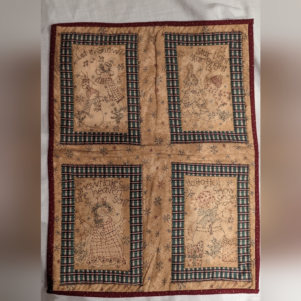 Primitive handmade quilted Christmas table topper REVERSIBLE